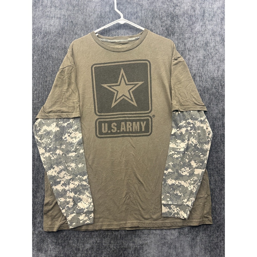 U.S. Army T-Shirt Mens 2XL Olive Green Digital Camo Graphic Print Long Sleeve